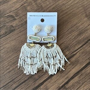 White House Black Market Ivory Beaded Fringe Statement Earrings